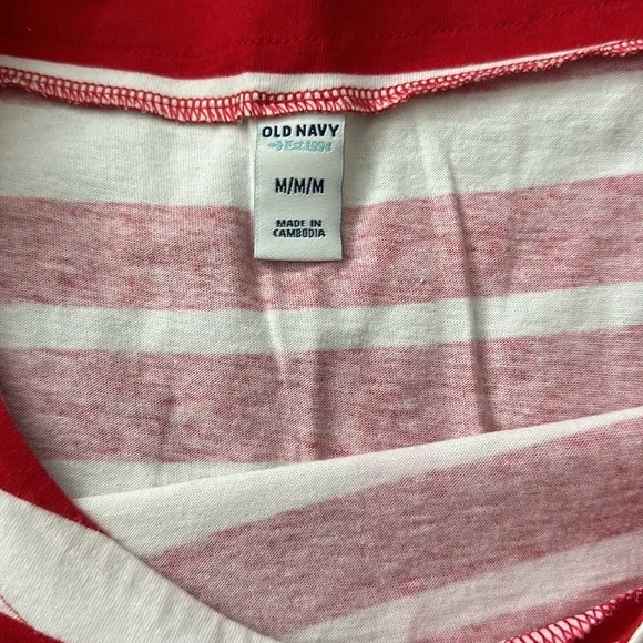 Red and white stripe short sleeve shift T-shirt dress. Size medium. - Picture 2 of 3